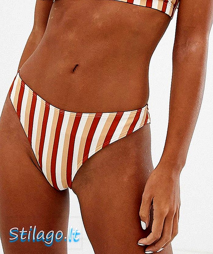Monki Riemchen Bikini Slip in braunem Streifen-Multi