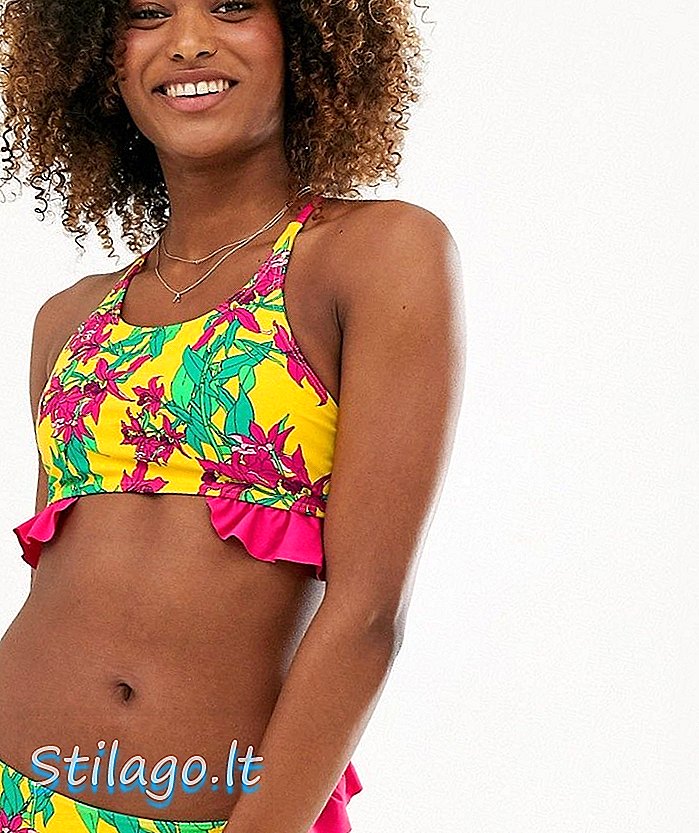 Vero Moda tropski ruffle stranski bikini top-Multi