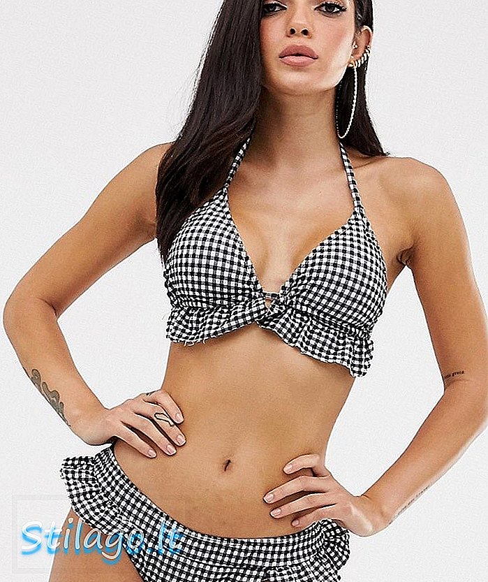 South Beach gingham seersucker frill bikini top-Multi