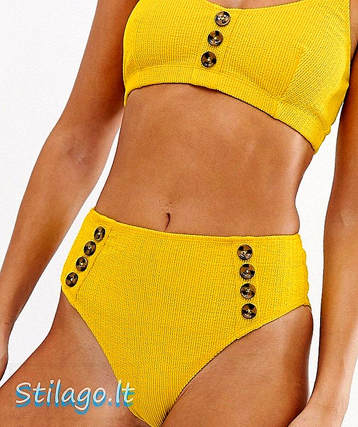 Warehouse gekreukt bikinibroekje met knoopdetail in geel
