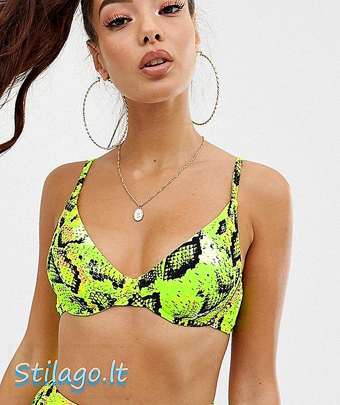ASOS DESIGN miješa i usklađuje podmaženi gornji dio bikinija u neonskom printu od zmija-zelen