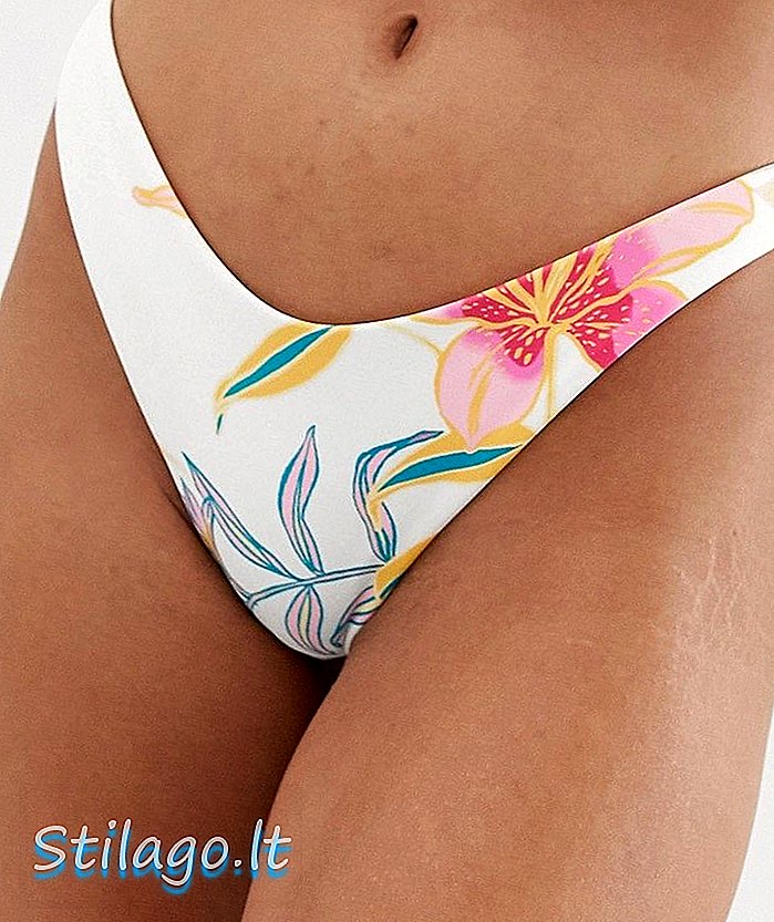 River Island bikinibukser med høy ben i tropisk trykk-hvit