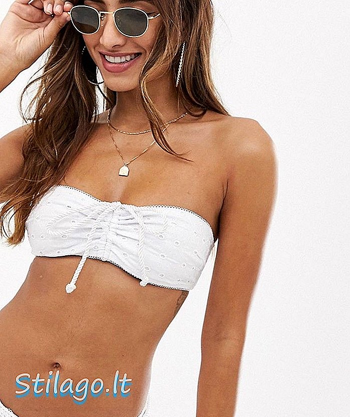 ASOS DESIGN Broderie Seil Detail Bandeau Bikini Top in Weiß