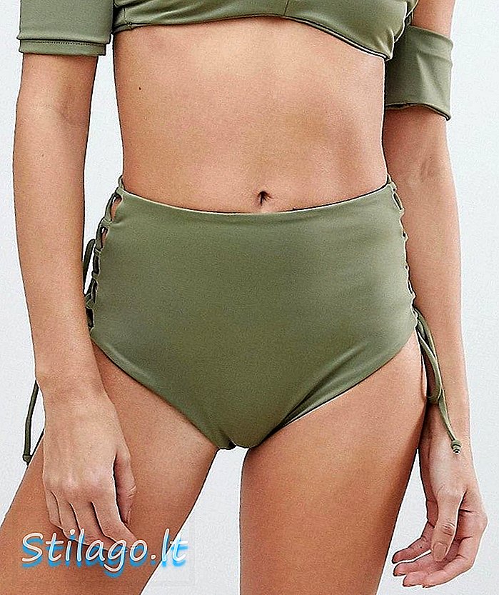 Skye & Staghorn Stripe cintura alta Lace Up Bikini Bottom-Green
