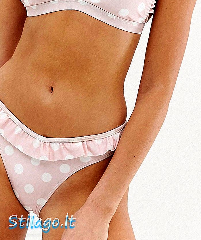 Boohoo bikini bottoms dengan trim ruffle di polka dot merah muda