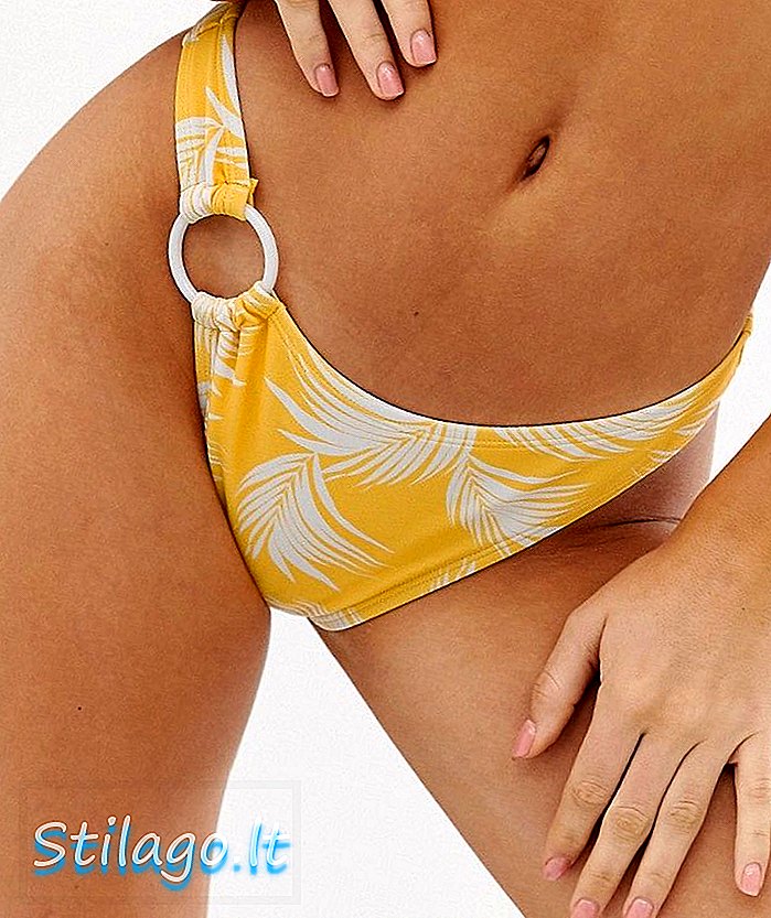 ASOS DESIGN cincin bahagian bawah bikini dalam garis besar cetak telapak tangan kuning-Multi