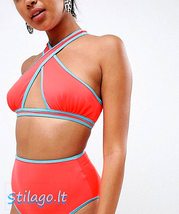 ASOS DESIGN kontras mengikat bagian bawah bikini pinggang tinggi di neon oranye
