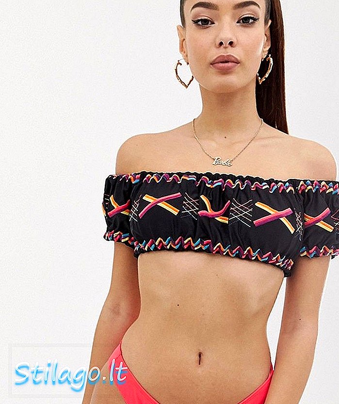 ASOS DESIGN bersulam folk off shoulder bikini top dalam multi warna