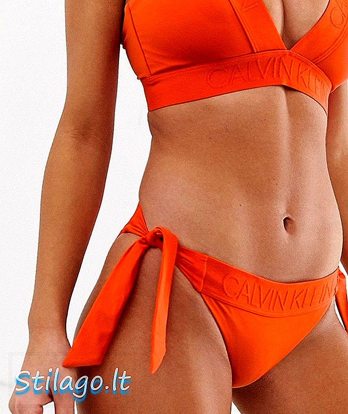 Calvin Klein parte de baixo de biquíni com laço na cor laranja
