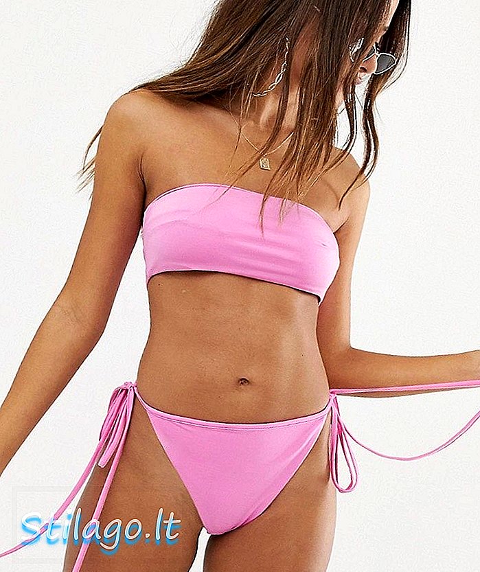 Costume bikini PrettyLittleThing con laccetti sul fianco rosa