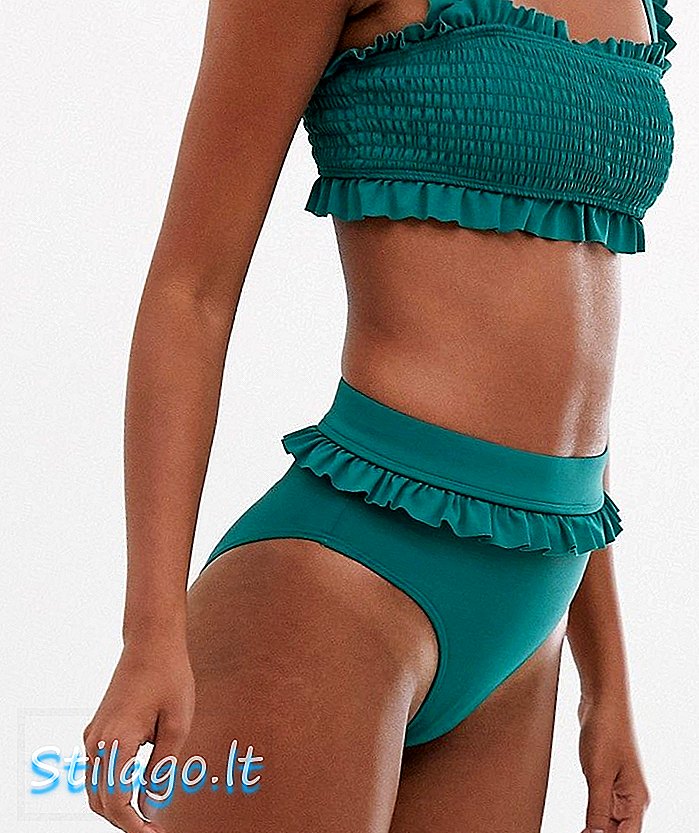 Unqiue21 shirred ruffle trim bikini bottoms-Green