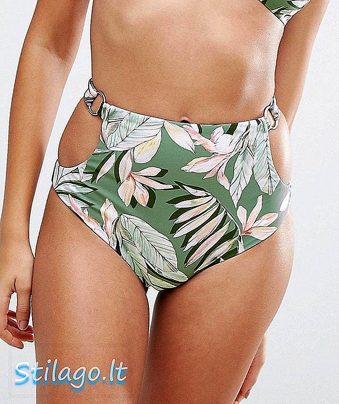 Bas de bikini taille haute imprimé feuilles Minkpink-Vert