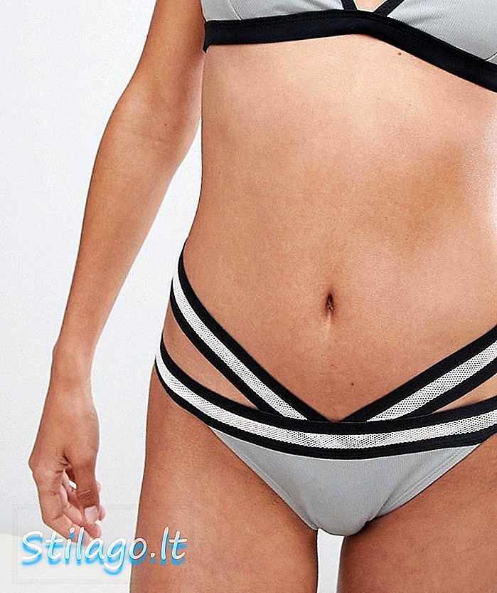 Glamourøs kontrast elastisk bikini bund i højben i grå