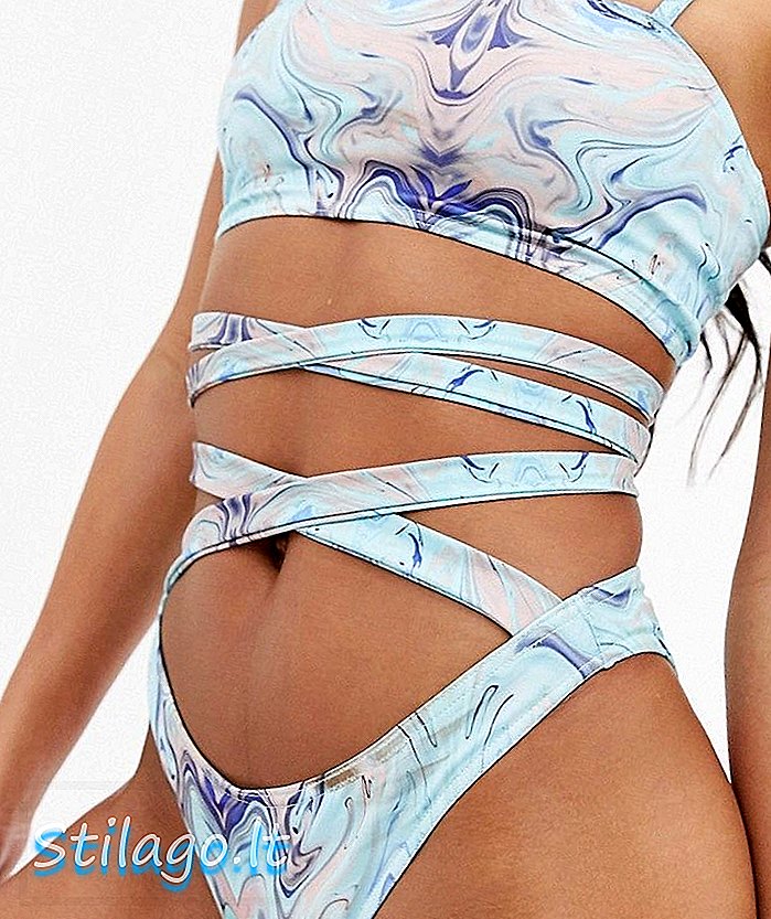 Dasar bikini dasi yang salah di swirl print-Multi