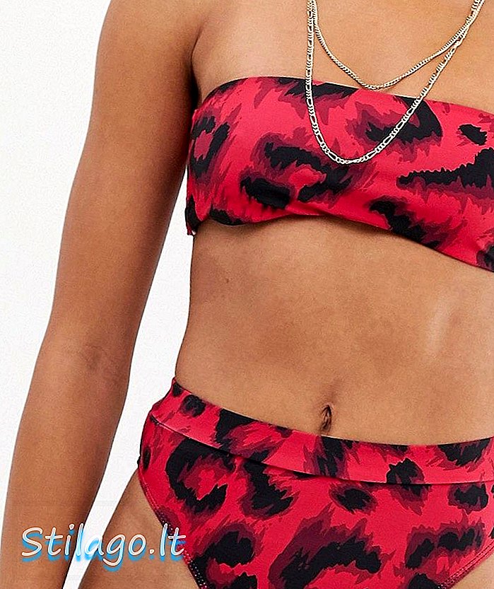 Väärin ohjatut korkea vyötäröllä bikinit pohjat vaaleanpunainen leopard-hopea