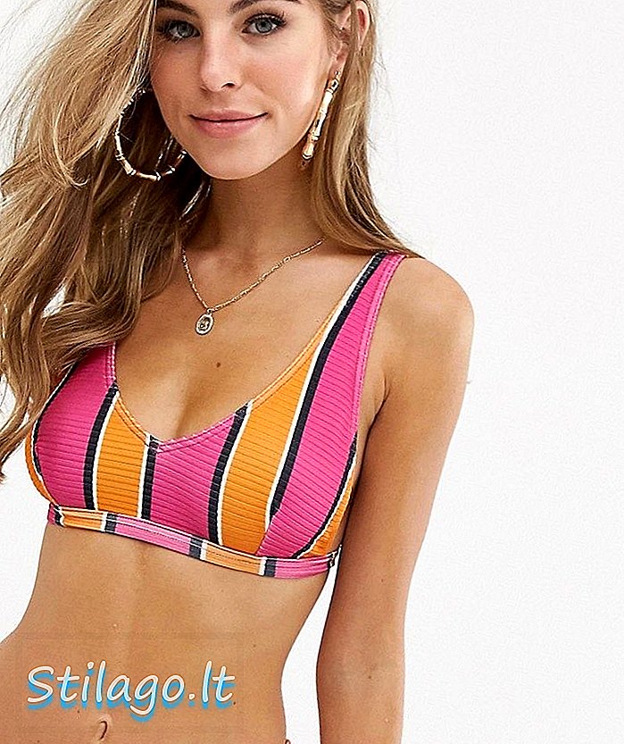 ASOS DESIGN - Top bikini a coste con scollo profondo a costine