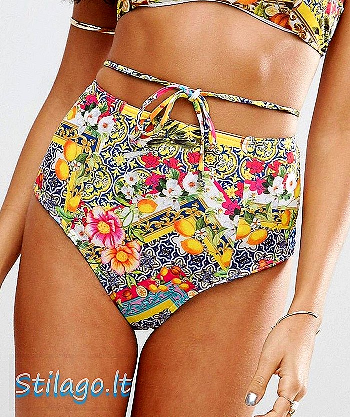 ASOS DESIGN Cuban Tile Print Cintura alta Bikini Bottom-Multi