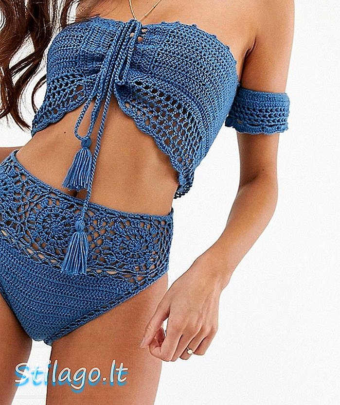Missguided crochet đáy bikini bikini màu xanh