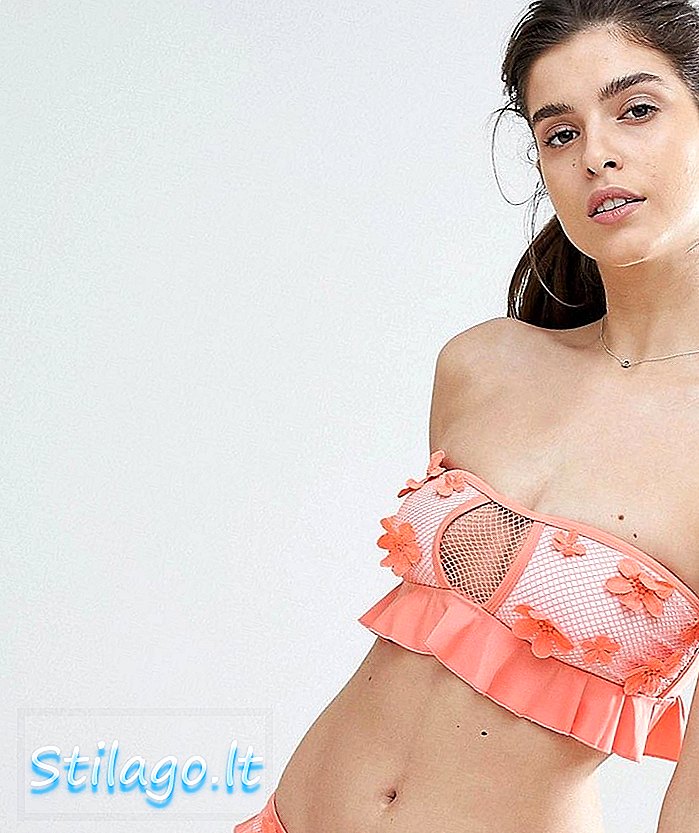 Promisiune jucause Top croșetat bikini cu croșetă Frill Bandeau cu detalii florale 3D-roz