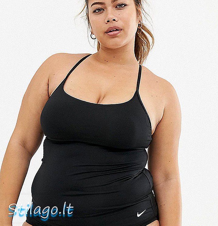 Top bikini Tankini con schiena incrociata Nike Curve in nero