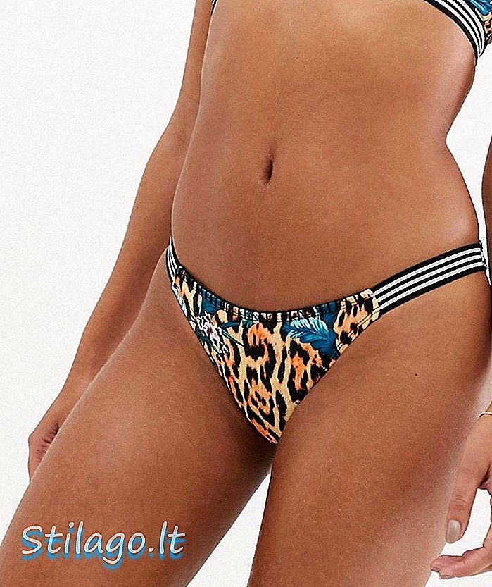 ASOS DESIGN - Bikini elasticizzato a tanga con stampa tropicale animalier con cuciture a contrasto - Multi