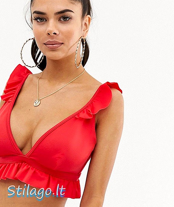 ASOS DESIGN - Top bikini con volant glam pieno busto in dd-g rosso