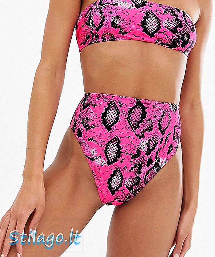 ASOS DESIGN mencampur dan mencocokkan bikini kaki tinggi pinggang tinggi dalam cetak ular merah muda neon