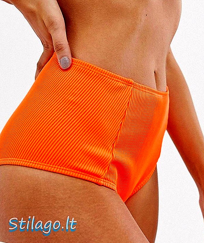 Missguided geribbelde bikinibroek met hoge taille in oranje