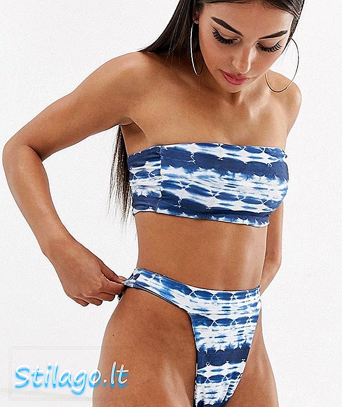 PrettyLittleThing bikini botten med hög ben i blå slips färg-Multi