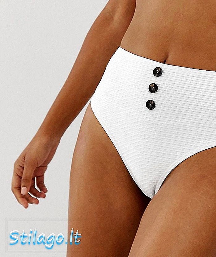 Missguided strukturert bikinibunn med høy midje med knappedetaljer i hvitt