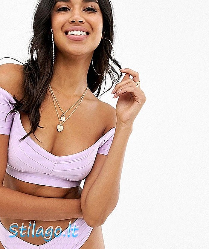 ASOS DESIGN - Top de bikini bandage cache-cœur style Bardot en violet lilas