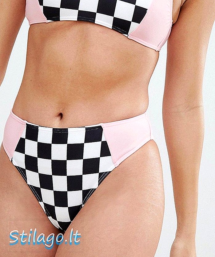 Luxe hoog uitgesneden bikinibroekje met palm dambordprint - Multi