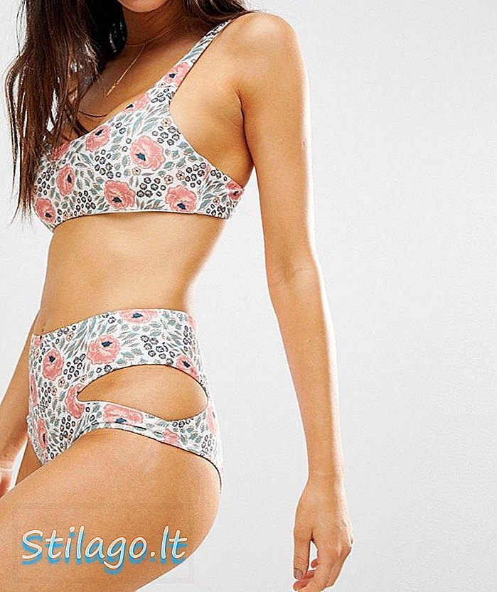 Motim de praia Floral cintura alta cortado Bikini Bottoms-Multi