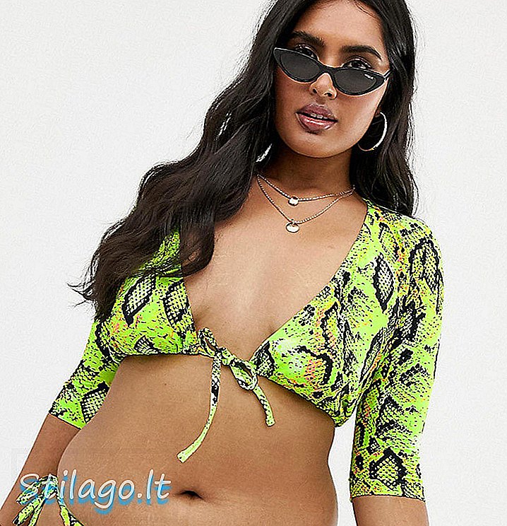 ASOS THIẾT KẾ đường cong mix và kết hợp áo dài tay phía trước bikini phía trên trong neon rắn-Multi