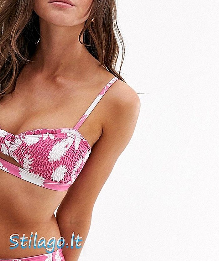 Playful menjanjikan bikini top shirred dengan embel-embel dalam motif bunga-Hijau
