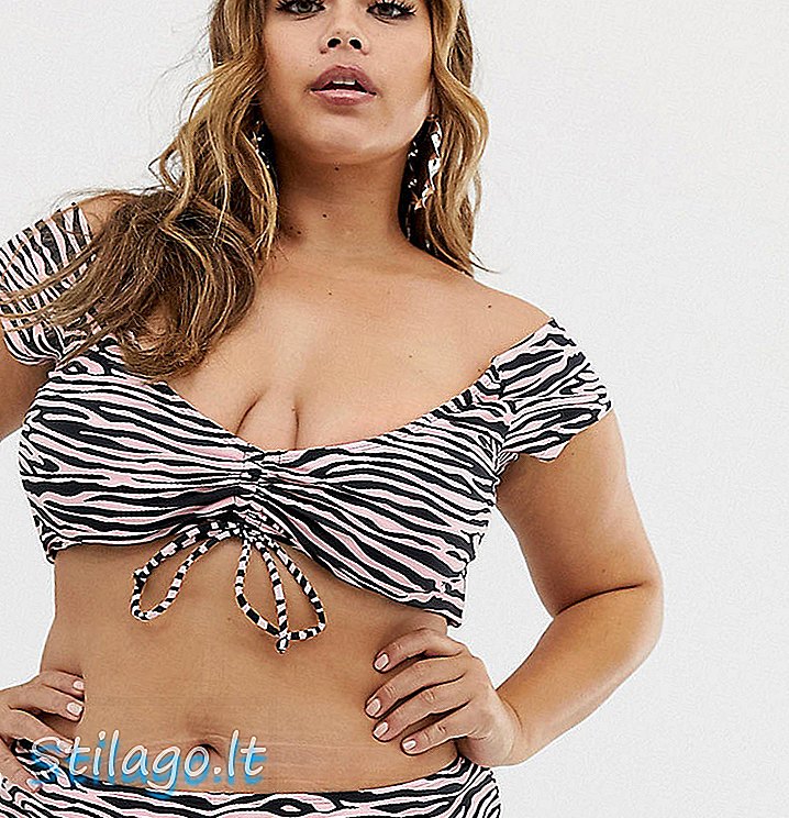 Boohoo Plus exklusives Bikini-Oberteil mit gerafften Details in pinkem Animal-Print-Multi