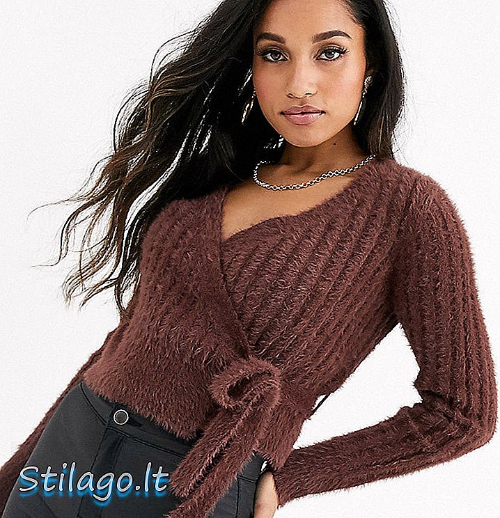 Liên minh thời trang Petite lông mịn đan áo len-Brown