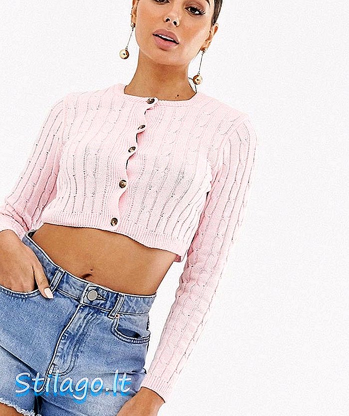 ASOS DESIGN siêu crop cardigan cáp trong tái chế màu hồng