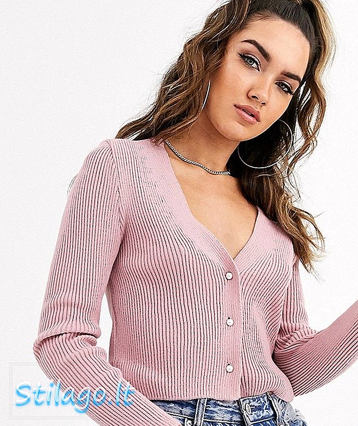 Missguided crop cardigan met parelmoer knoopjes in roze