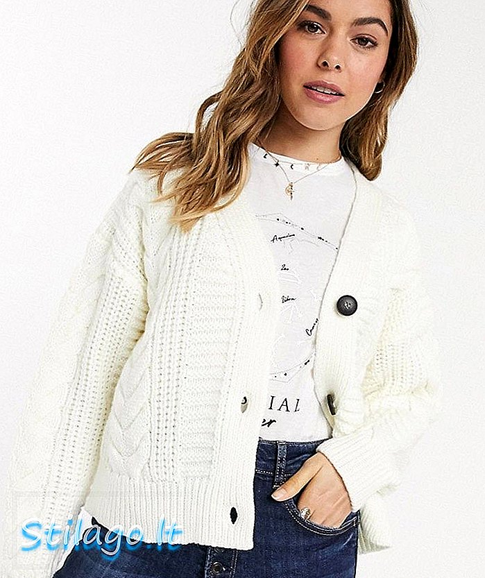 Kábel pletený sveter New Look v sivobielej farbe