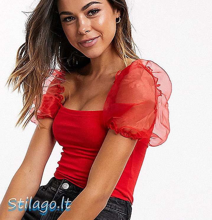 חולצת שרוול אורגנזה עם מראה חדש באדום