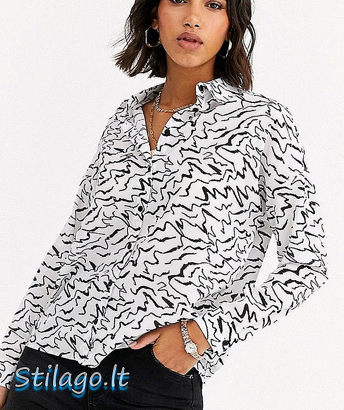 ASOS DESIGN - Zacht shirt met lange mouwen en mono squiggle-print - Multi