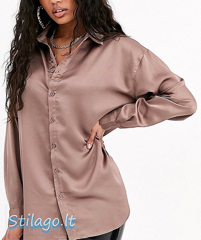 Camicia oversize in raso Missguided in visone-Viola
