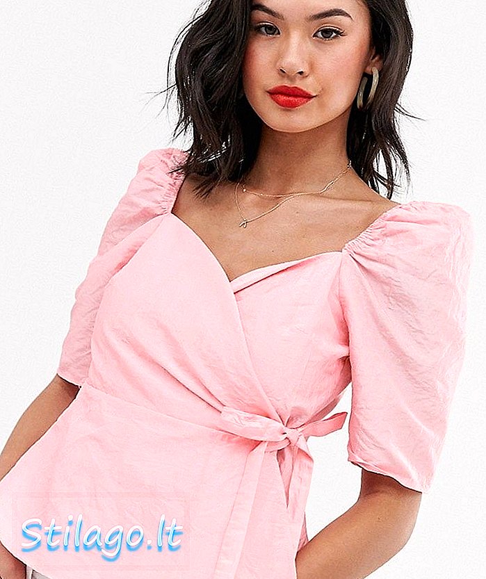 ASOS THIẾT KẾ cổ áo ngọt ngào hàng đầu với tay áo ngắn trong taffeta-Pink