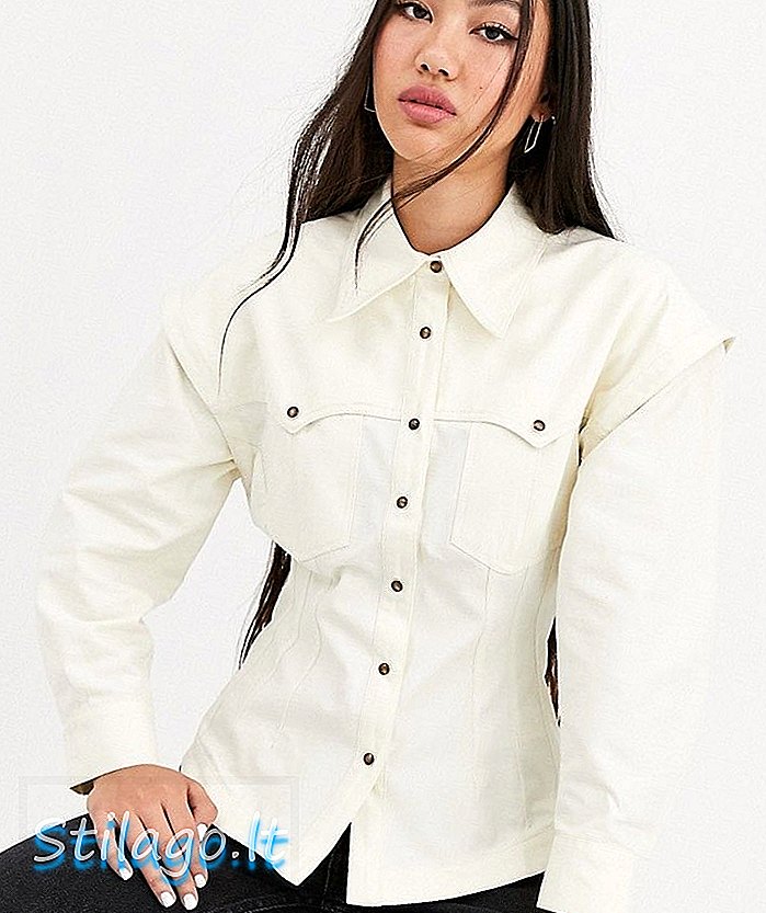 ASOS WHITE twill utility shirt-Cream