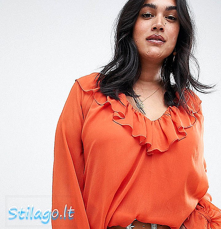 Блуза с дълъг ръкав ASOS DESIGN Curve с детайл и камъни-Orange