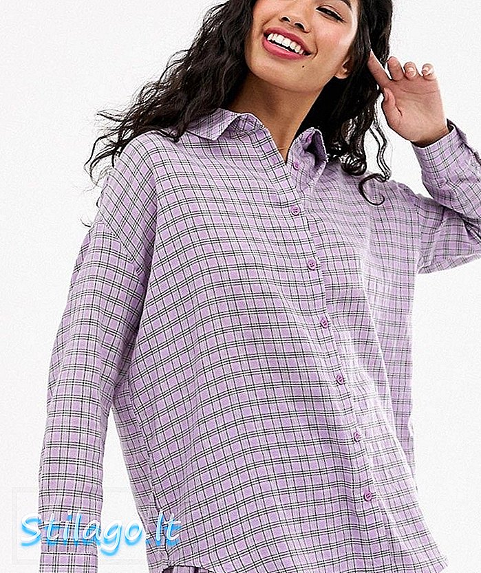Daisy Street pojkvänskjorta i gingham co-ord-Purple