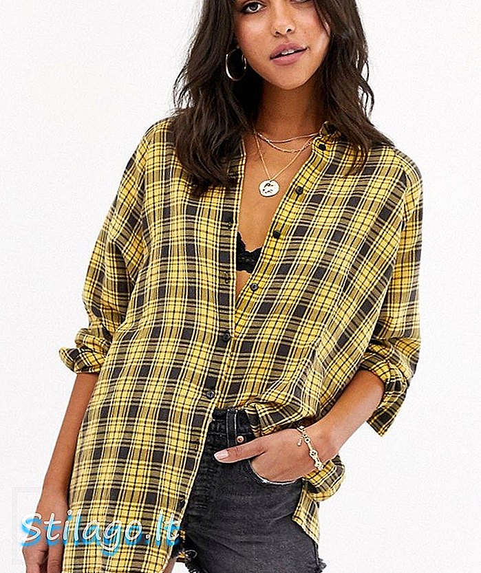 ASOS DESIGN camisa de manga comprida namorado em xadrez amarelo-Multi