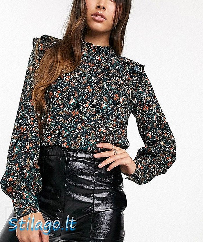 Складова блуза с висок деколте в дит флорал-Multi