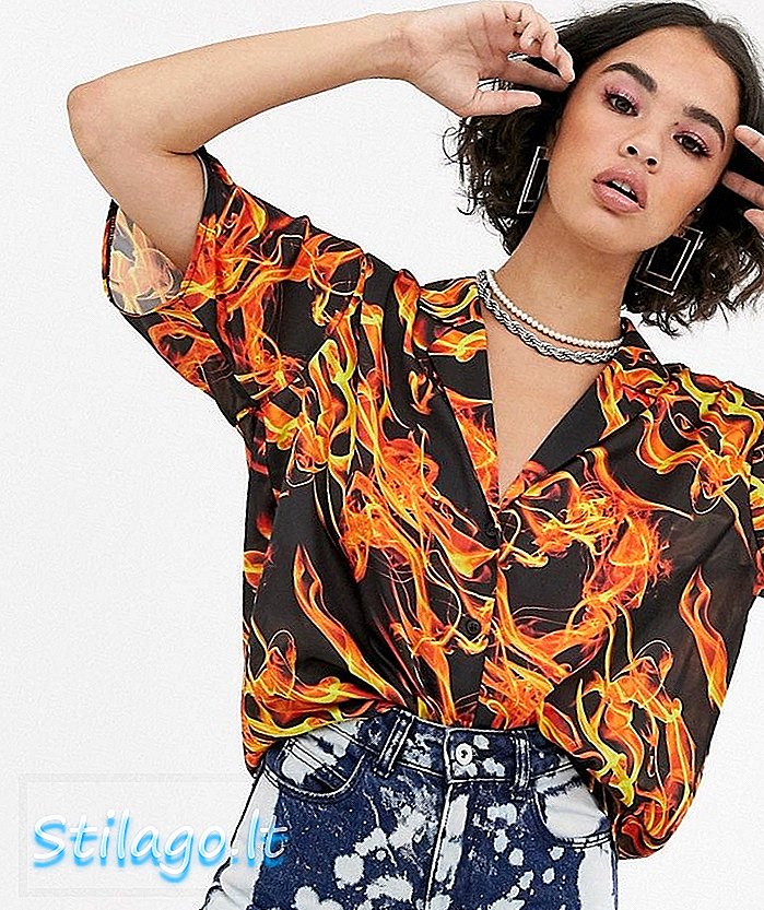 ASOS DESIGN - Satijnen overhemd met korte mouwen en vlammenprint - Multi